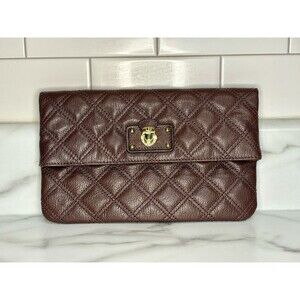 Marc Jacobs Quilted Leather Envelope Clutch Handbag Purse Bag Brown EUC‎ Gold